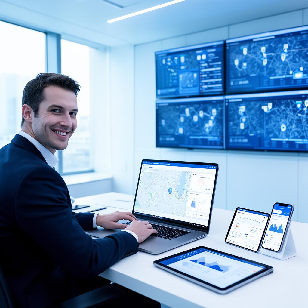 Modern security operations center with digital dashboards